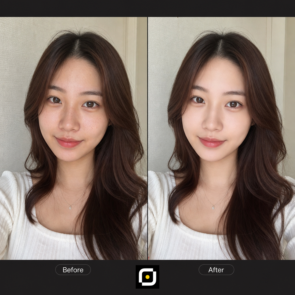 PixPrettyで自然にレタッチした女性写真のビフォーアフター比較