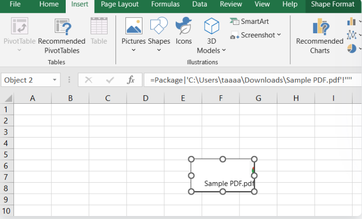 リンクとしてPDFをエクセルにPDF埋め込む