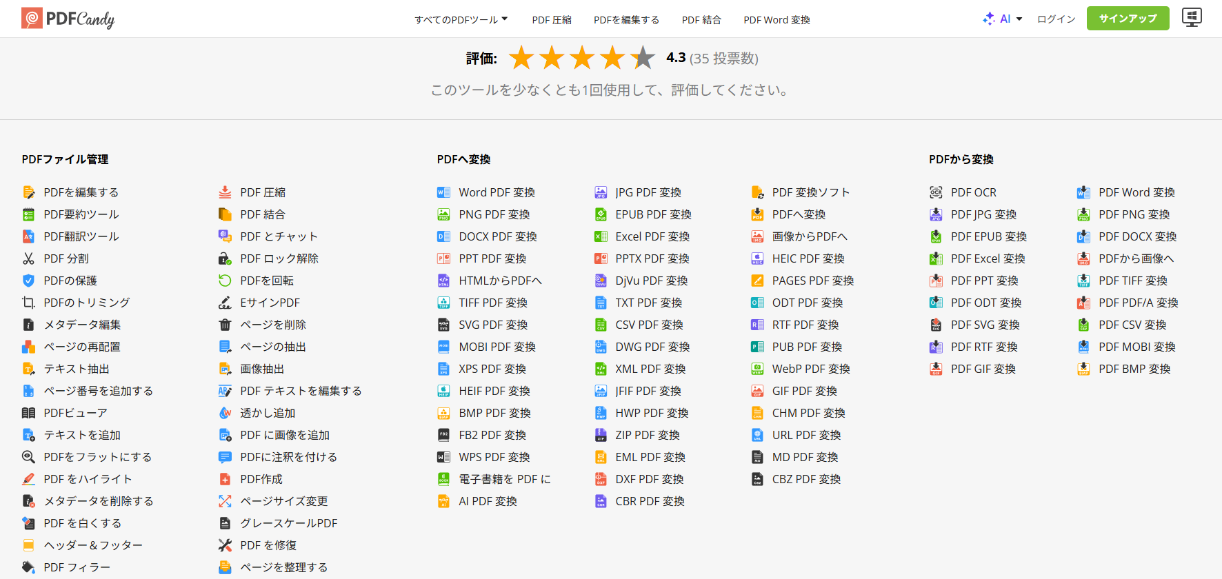 PDFCandyの機能一覧