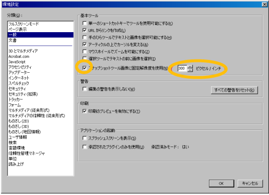 スナップショットの解像度を設定