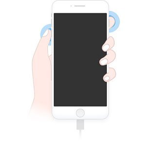 iPhone 7/7 Plus機種の図　音量を下げるボタンと電源ボタンを押し続けます