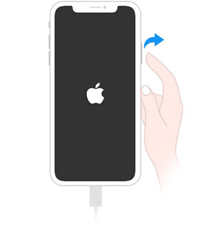 iPhone 8 以降の機種モデルの図　サイドボタンを押し続けます