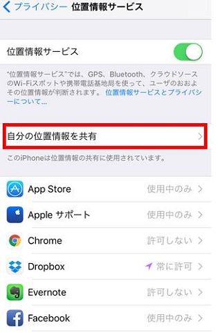 位置情報の共有設定をオフにする