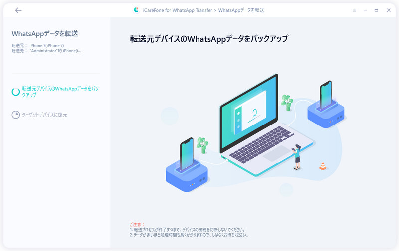 転送元デバイスのWhatsAppデータをバックアップ
