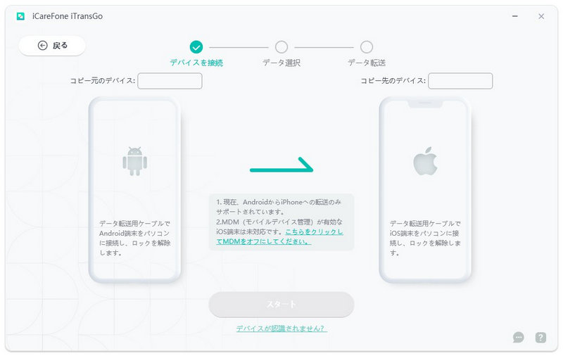 Android iOSデバイス 接続- icarefone iTransGoのガイド