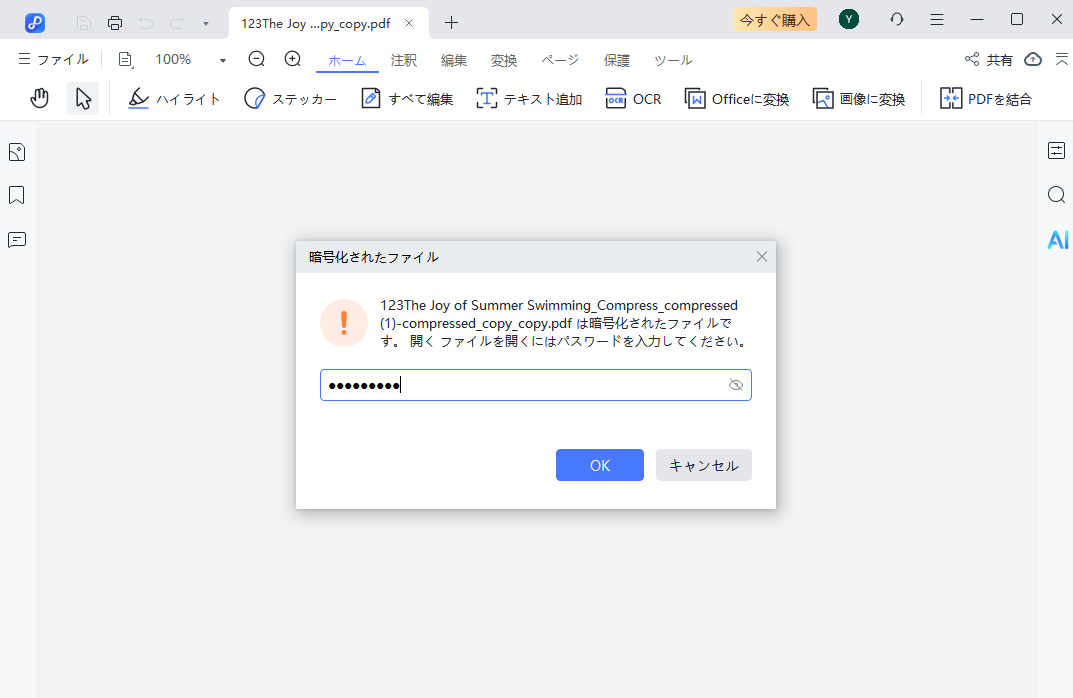 PDFパスワードを入力