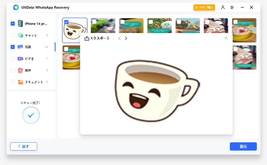 UltDataでWhatsAppデータをプレビューする