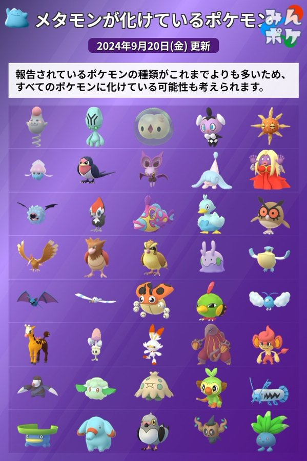 メタモンが変身するポケモン