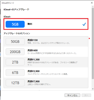 無料の「5GB」を選択し