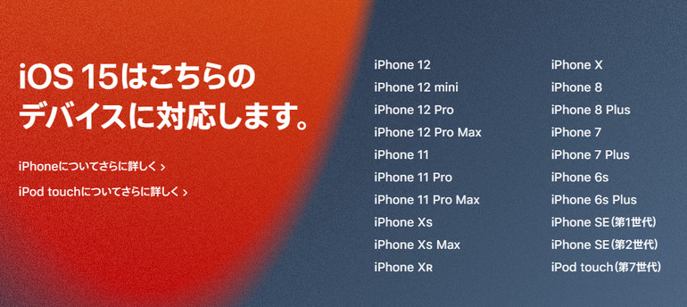iOS 15の対応機種