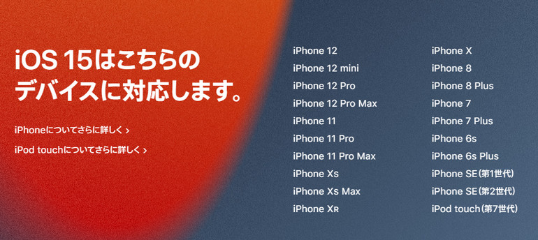 iOS15に対応する機種