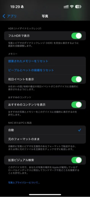 iPhone拡張ビジュアル検索をオフ