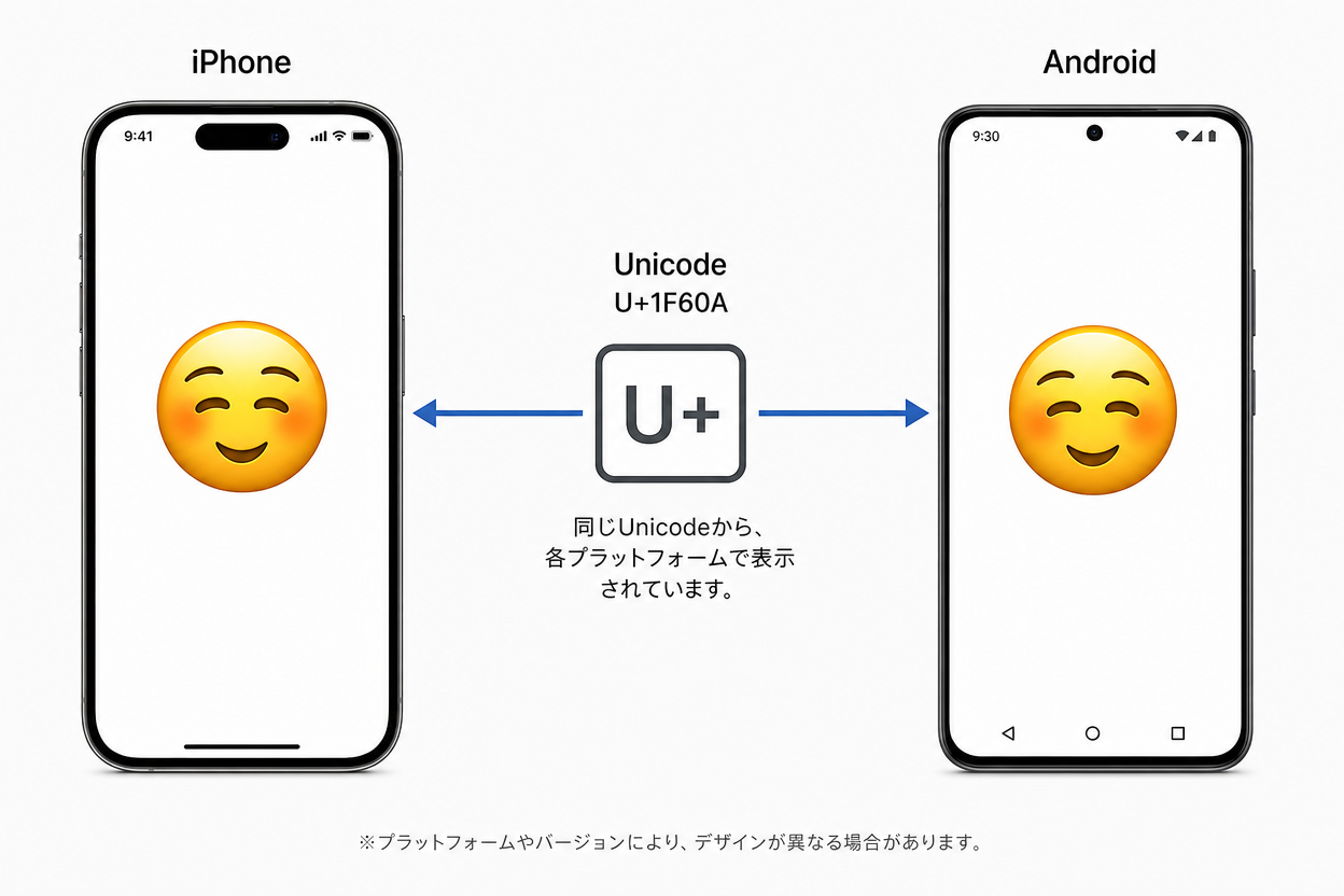 UnicodeによってiPhoneとAndroidで同じ絵文字が利用できるイメージ
