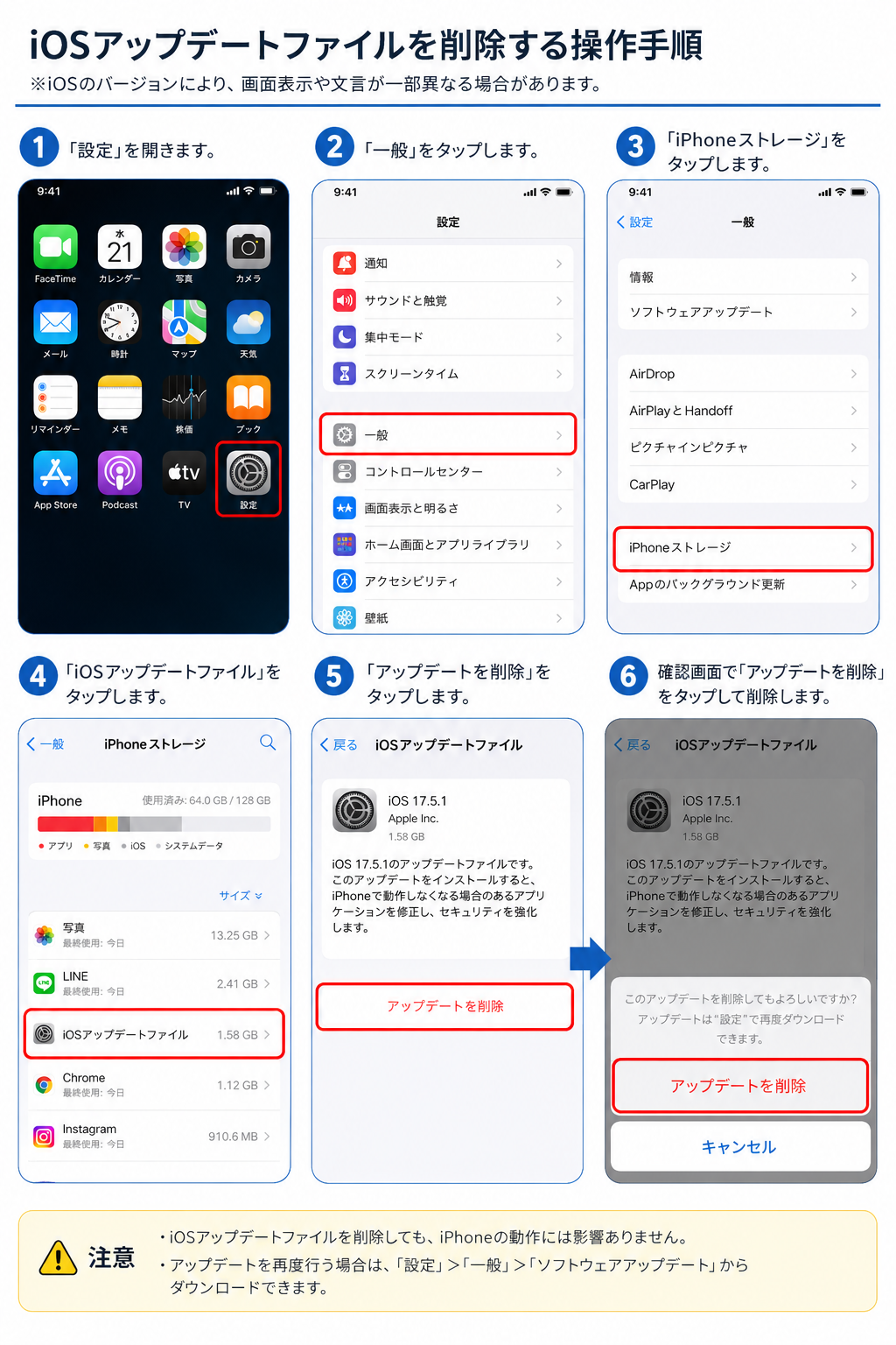 アップデートファイルを削除