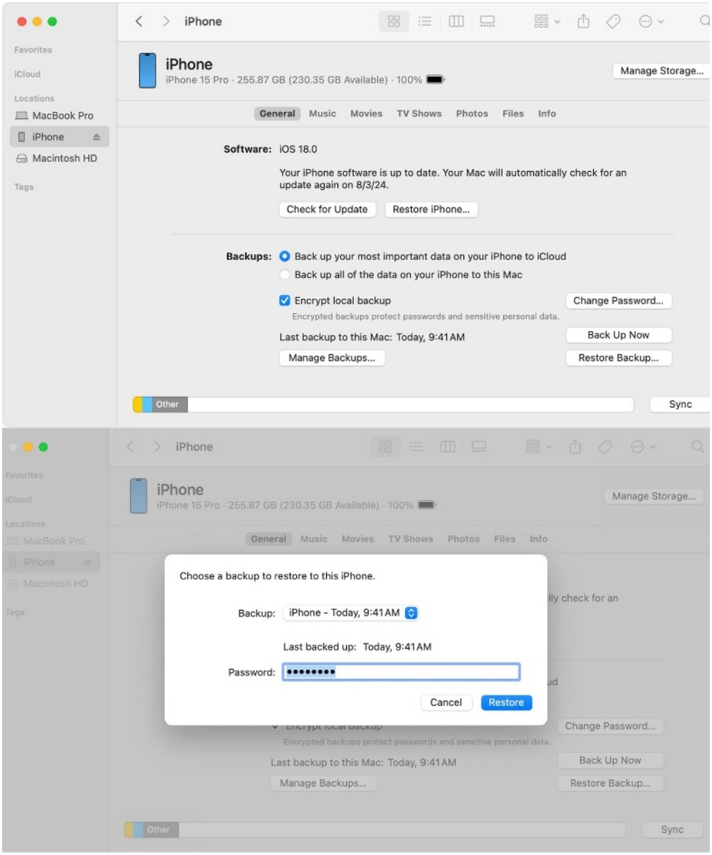 iPhoneバックアップをMacパソコンから復元