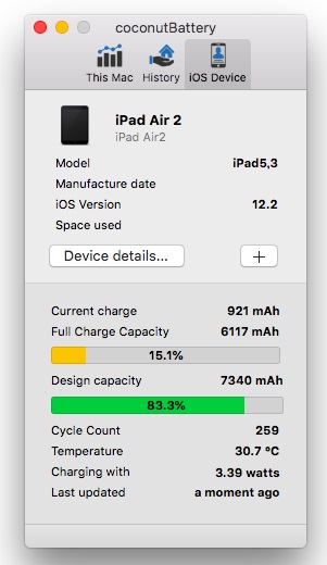 iPad バッテリー状態 確認