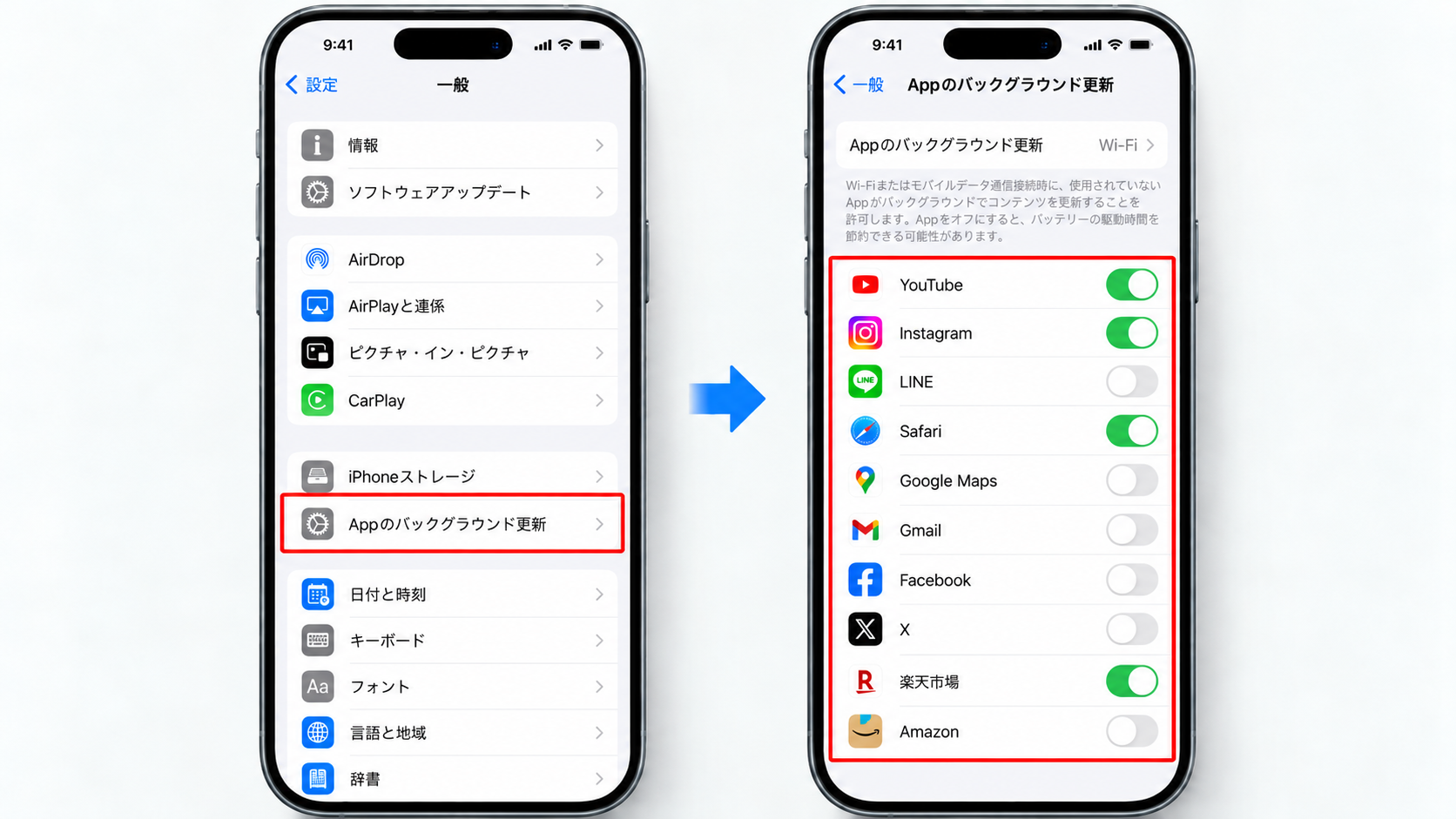 Appのバックグラウンド更新を見直す