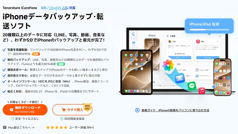  icarefone iPhoneのデータをまとめて管理するツール