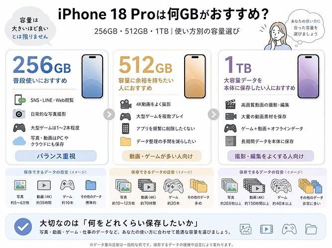 iPhone 18の256GB・512GB・1TB、どれを選ぶ？ 