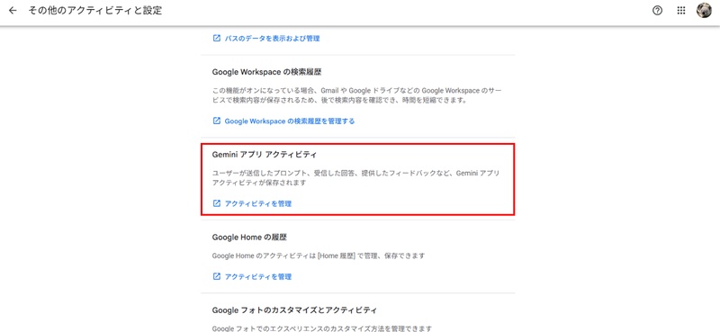Check Gemini Apps Activity