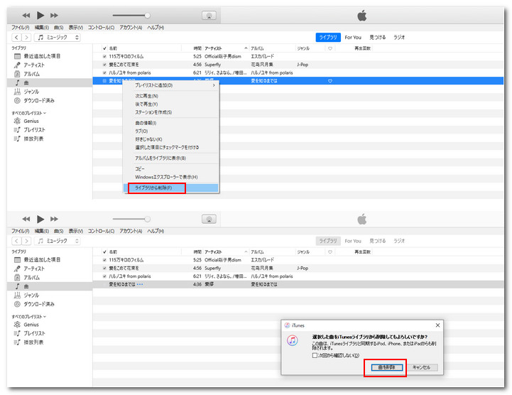 iTunes 音楽を削除