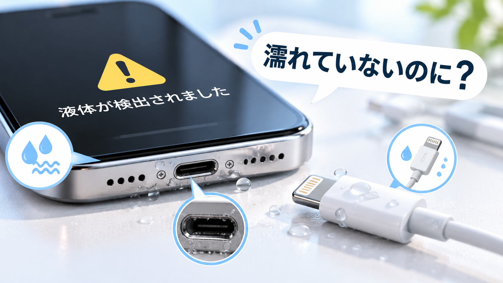 濡れていないのに「液体が検出されました」と表示