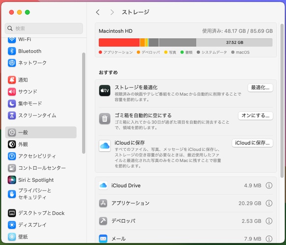 「このmacについて」から大きなファイルを確認する