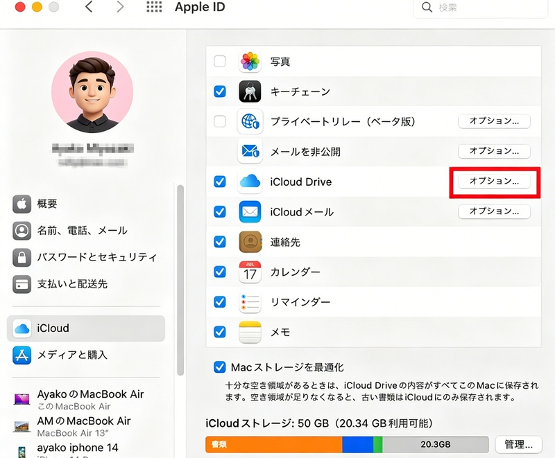 Macでicloudストレージを確認する画面