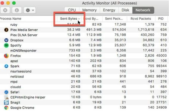 네트워크 사용량 확인