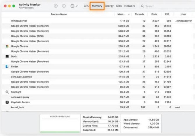 메모리 사용량 확인