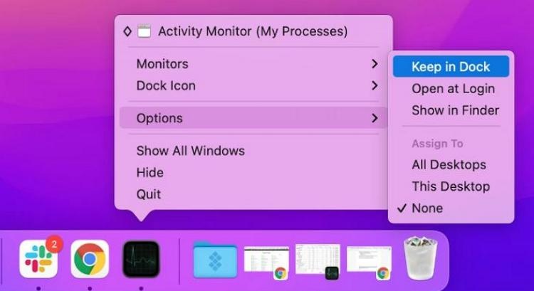 Dock에서 맥 작업 관리자 열기