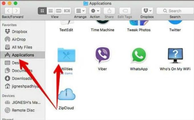 ‘유틸리티’ 폴더 열기