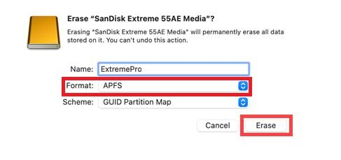 Apfsフォーマットを選択