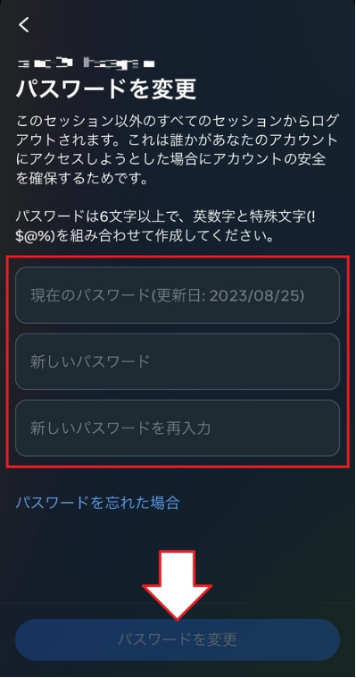 新しく設定するパスワードを入力