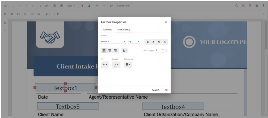 フィールドの配置とサイズ調整