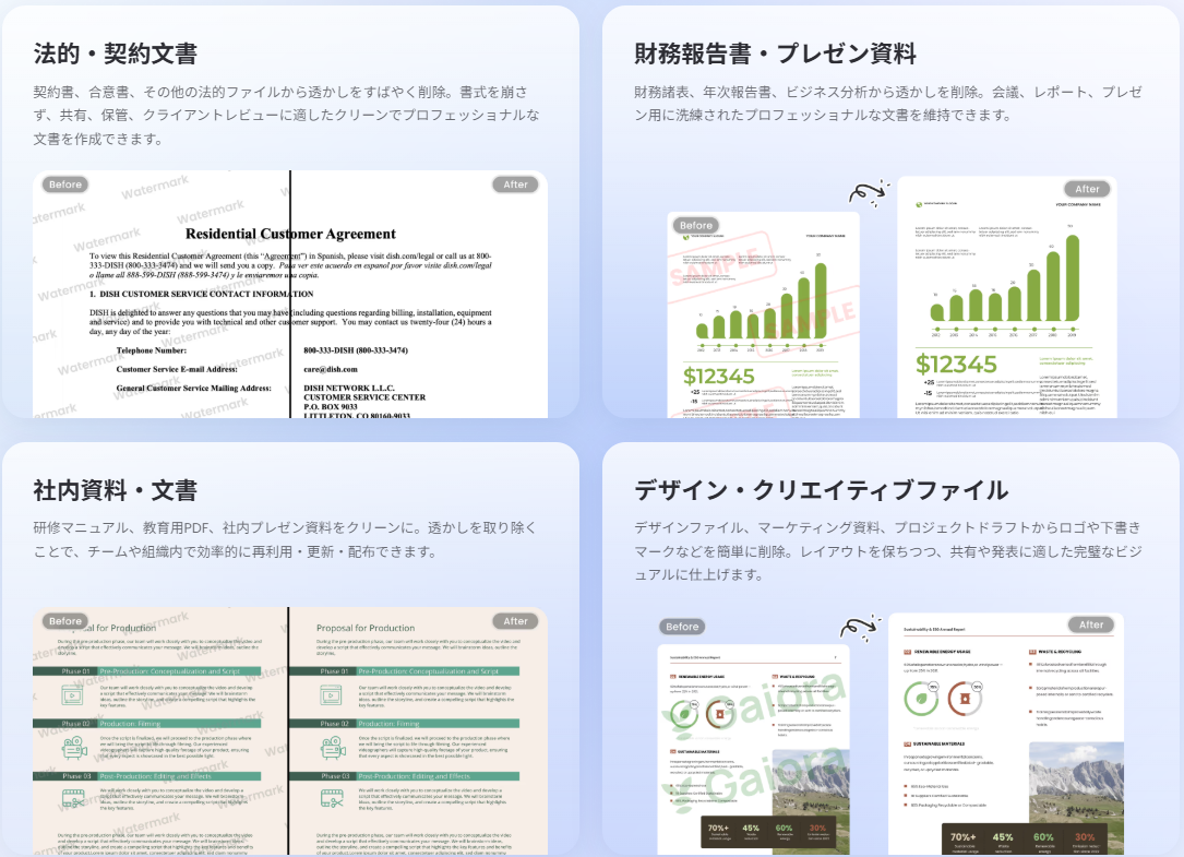 ウォーターマーク消すツール画面 LightPDF 透かし除去ツール