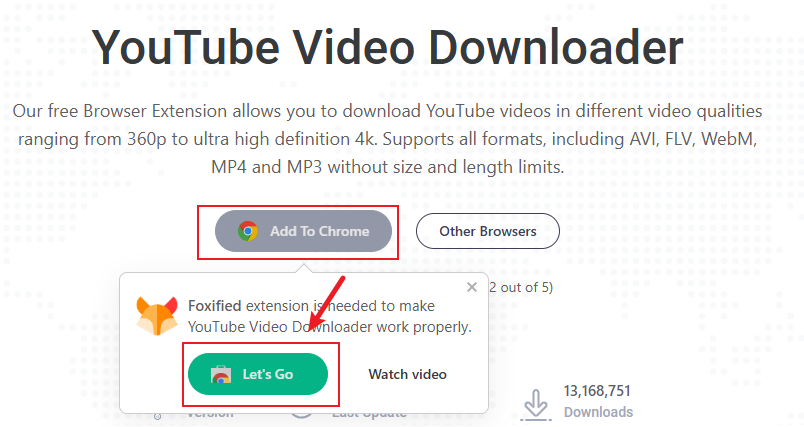 安裝 Foxified YouTube Video Downloader 瀏覽器擴充功能