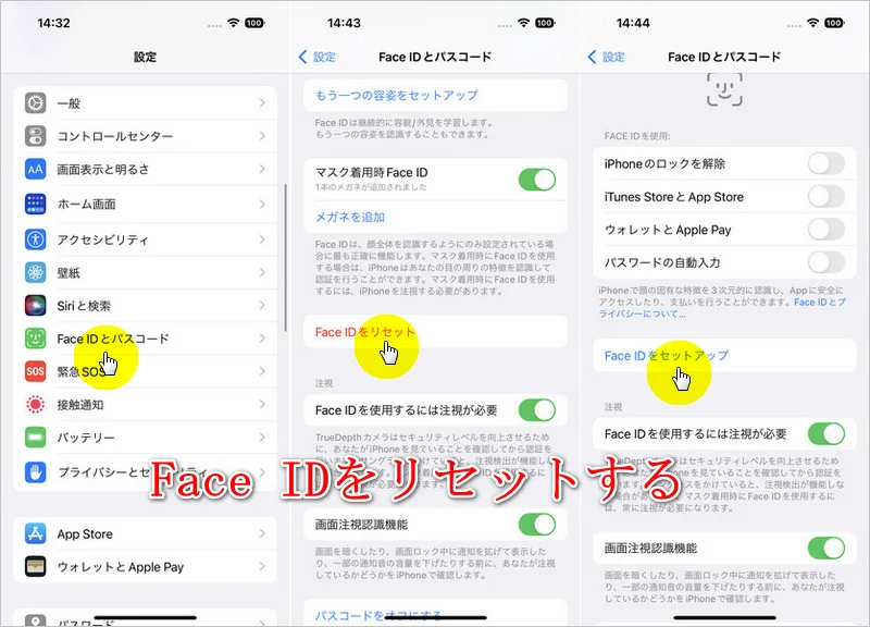 Face IDをリセットする画面